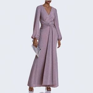 AQUA Shimmer Twist Front Draped Gown Taupe Sz 4